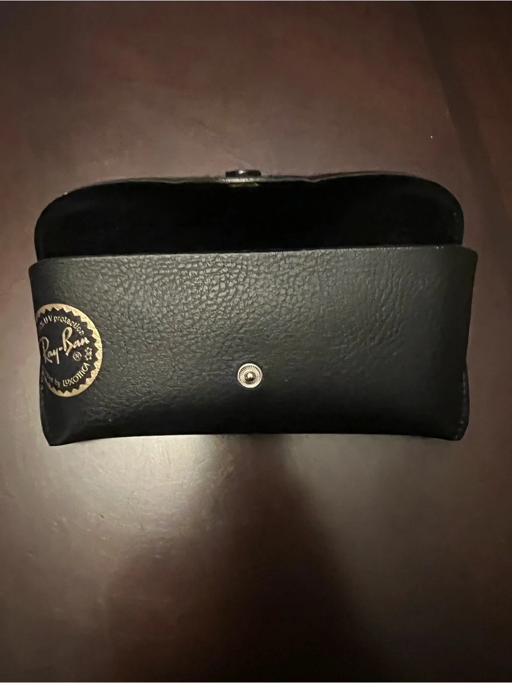 Ray-Ban Black Textured Leather Sunglasses Case with Gold Logo Seal